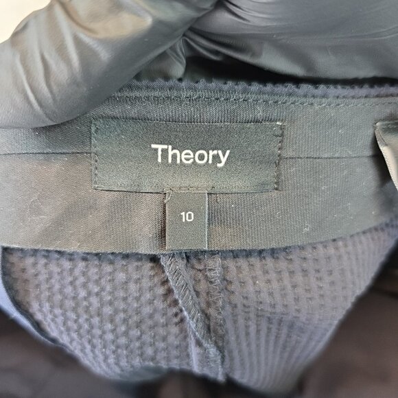Theory Suit Pants Women's Size 10 Navy Seersucker High Waist Slim Crop Stretch - Picture 5 of 16